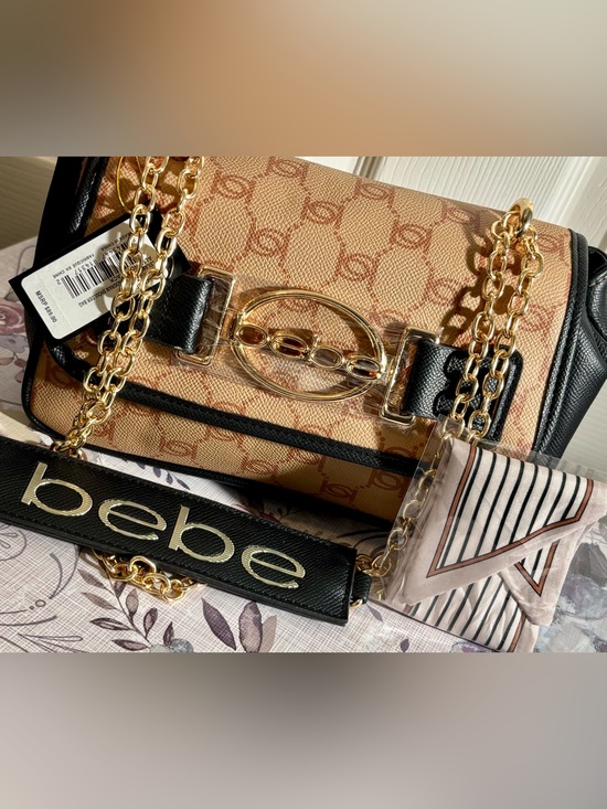 bebe Handbags - bebe Beige & Black Monogram Bag Shoulder or Crossbody with Gold Hardware